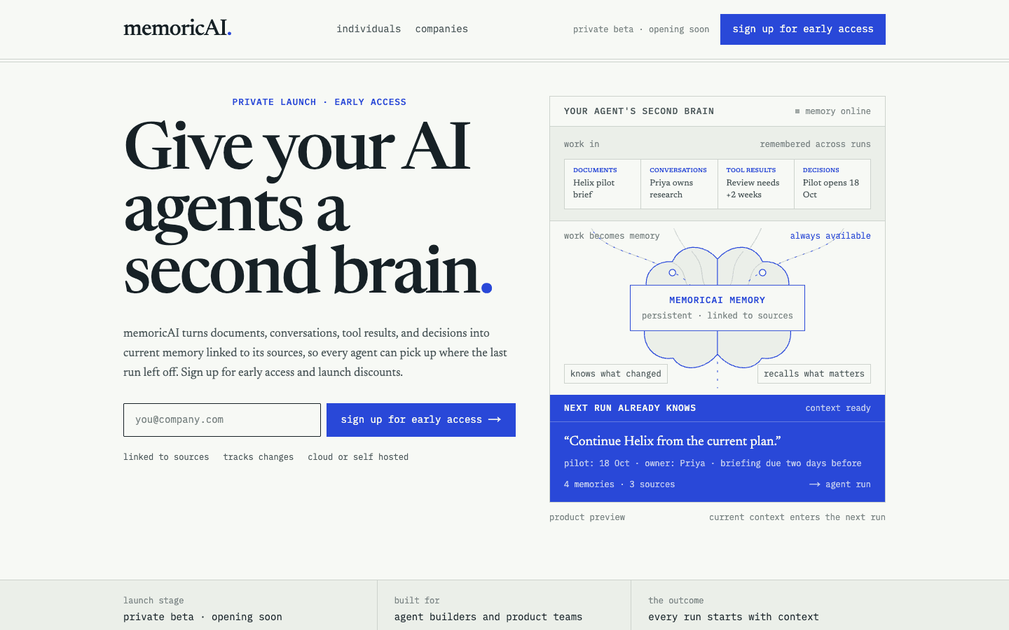 memoricAI homepage
